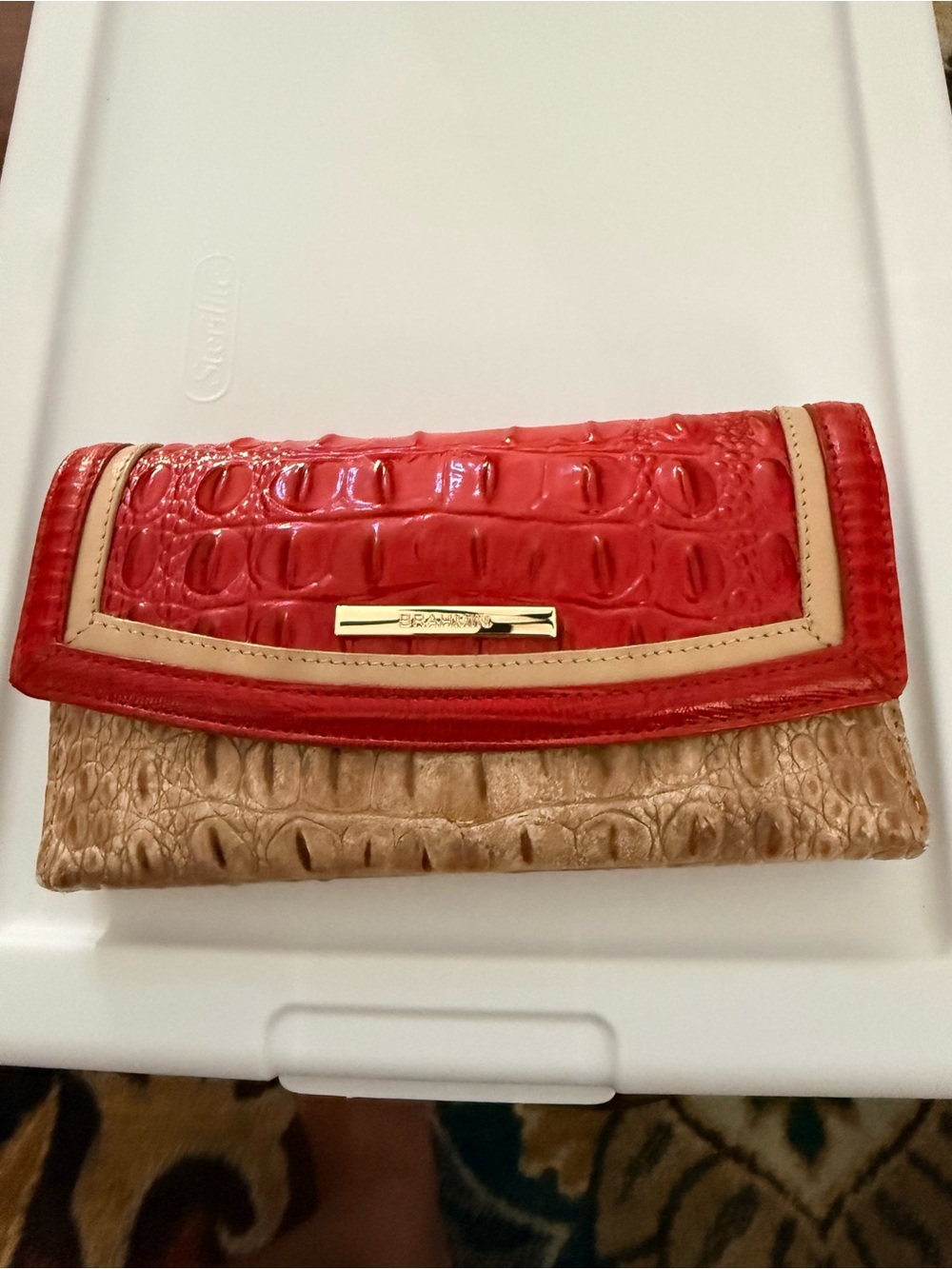 Brahmin Red and Tan Croc-Embossed Women’s  Wallet
